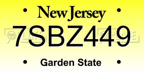7SBZ449 New Jersey License Plate