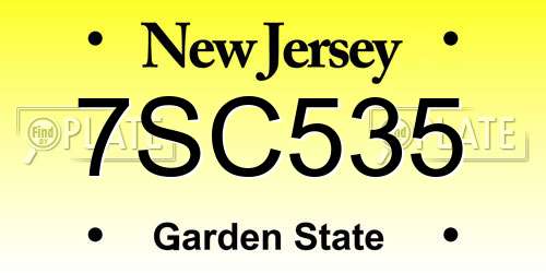7SC535 New Jersey License Plate