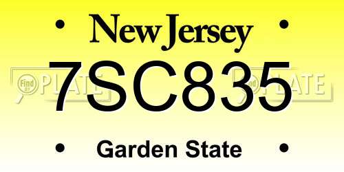 7SC835 New Jersey License Plate