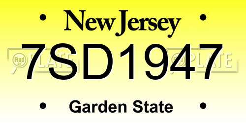 7SD1947 New Jersey License Plate