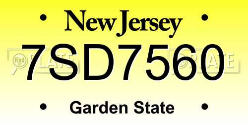 7SD7560 New Jersey License Plate