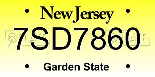 7SD7860 New Jersey License Plate