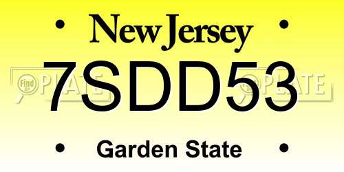 7SDD53 New Jersey License Plate