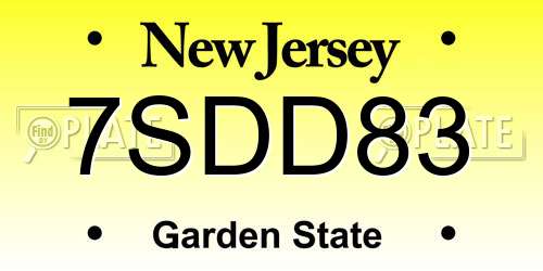7SDD83 New Jersey License Plate