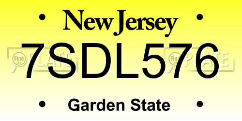 7SDL576 New Jersey License Plate