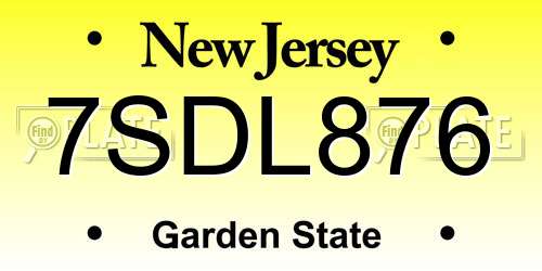 7SDL876 New Jersey License Plate