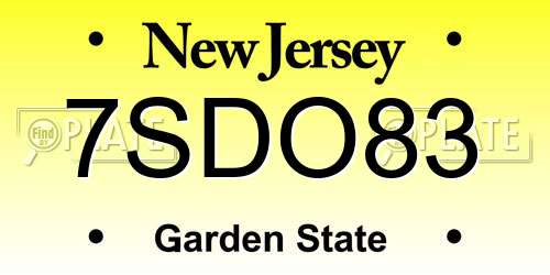 7SDO83 New Jersey License Plate