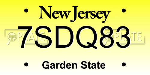 7SDQ83 New Jersey License Plate