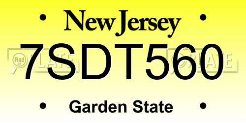7SDT560 New Jersey License Plate