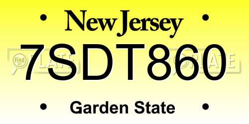 7SDT860 New Jersey License Plate