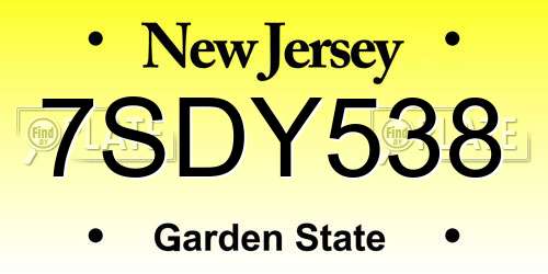 7SDY538 New Jersey License Plate