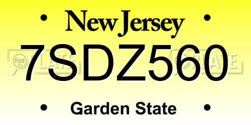 7SDZ560 New Jersey License Plate