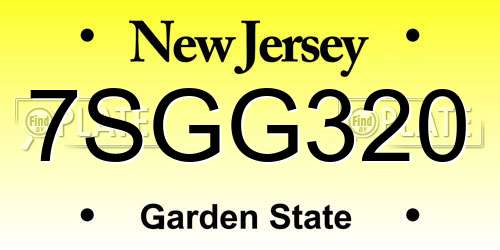 7SGG320 New Jersey License Plate