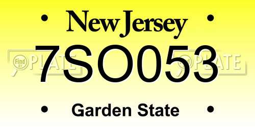 7SO053 New Jersey License Plate