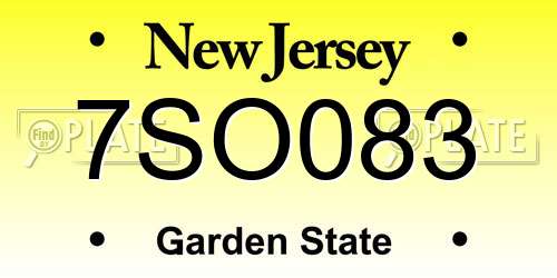 7SO083 New Jersey License Plate