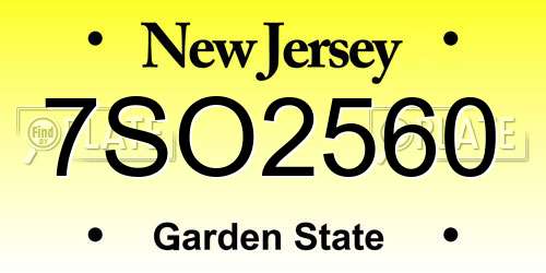 7SO2560 New Jersey License Plate
