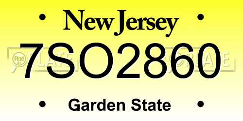 7SO2860 New Jersey License Plate