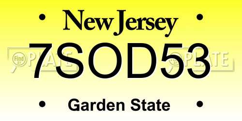 7SOD53 New Jersey License Plate