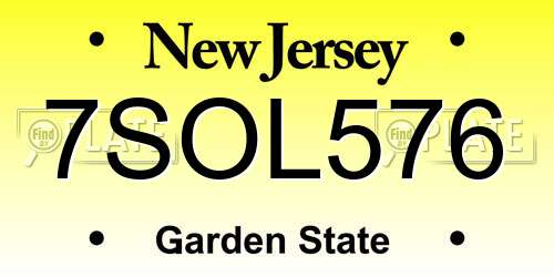 7SOL576 New Jersey License Plate