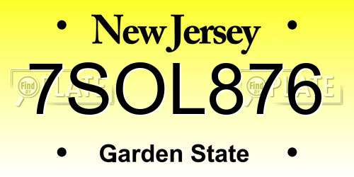 7SOL876 New Jersey License Plate