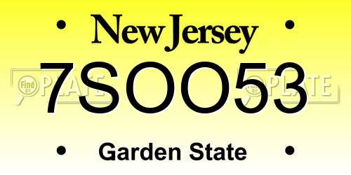 7SOO53 New Jersey License Plate