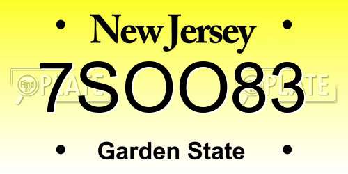 7SOO83 New Jersey License Plate