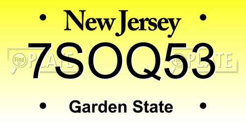 7SOQ53 New Jersey License Plate