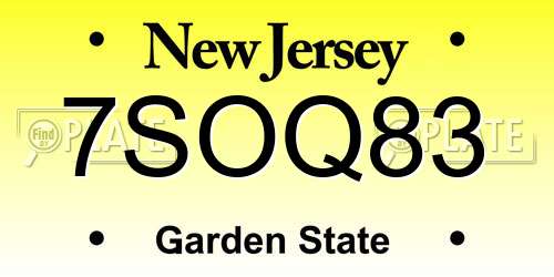 7SOQ83 New Jersey License Plate