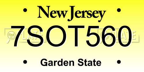 7SOT560 New Jersey License Plate