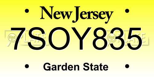 7SOY835 New Jersey License Plate