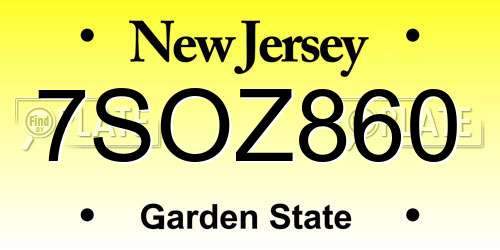 7SOZ860 New Jersey License Plate