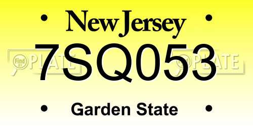 7SQ053 New Jersey License Plate