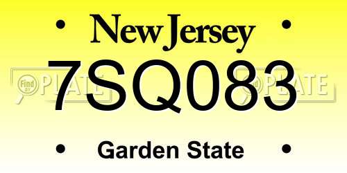 7SQ083 New Jersey License Plate