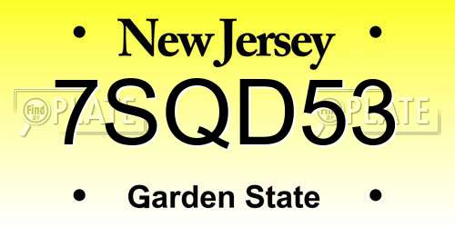7SQD53 New Jersey License Plate