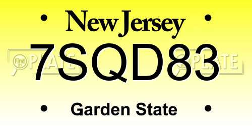 7SQD83 New Jersey License Plate