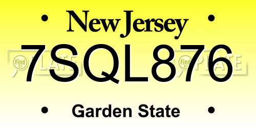 7SQL876 New Jersey License Plate