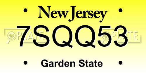 7SQQ53 New Jersey License Plate