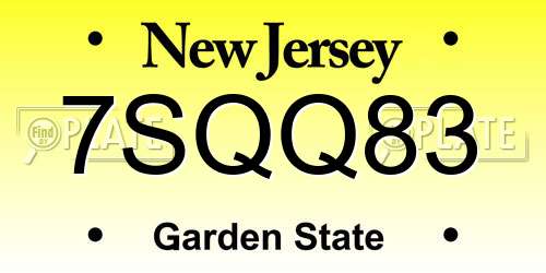 7SQQ83 New Jersey License Plate