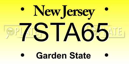 7STA65 New Jersey License Plate