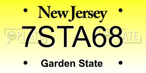 7STA68 New Jersey License Plate
