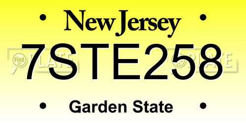 7STE258 New Jersey License Plate