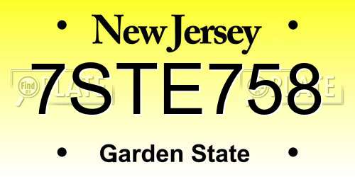 7STE758 New Jersey License Plate