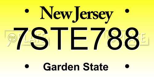 7STE788 New Jersey License Plate