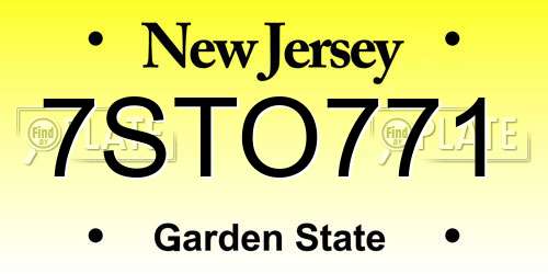 7STO771 New Jersey License Plate