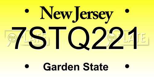 7STQ221 New Jersey License Plate
