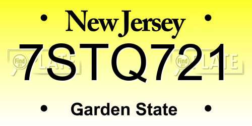 7STQ721 New Jersey License Plate
