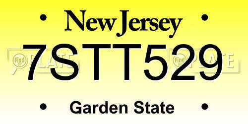 7STT529 New Jersey License Plate