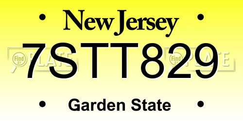 7STT829 New Jersey License Plate