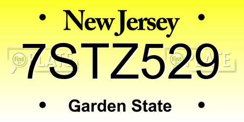 7STZ529 New Jersey License Plate