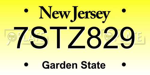 7STZ829 New Jersey License Plate
